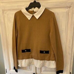 LOFT Brown Sweater with Cream Details